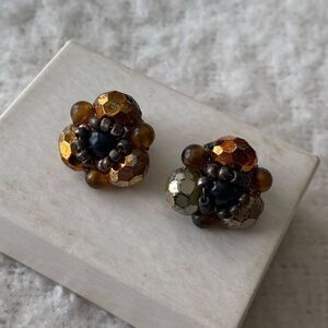 Vintage 1960s Gold and Silver Bead Cluster Clip-On Earrings